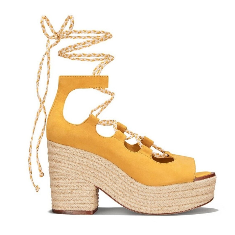 Tory Burch Positano Lace-Up Platform Espadrille Sandal Shoe Suede